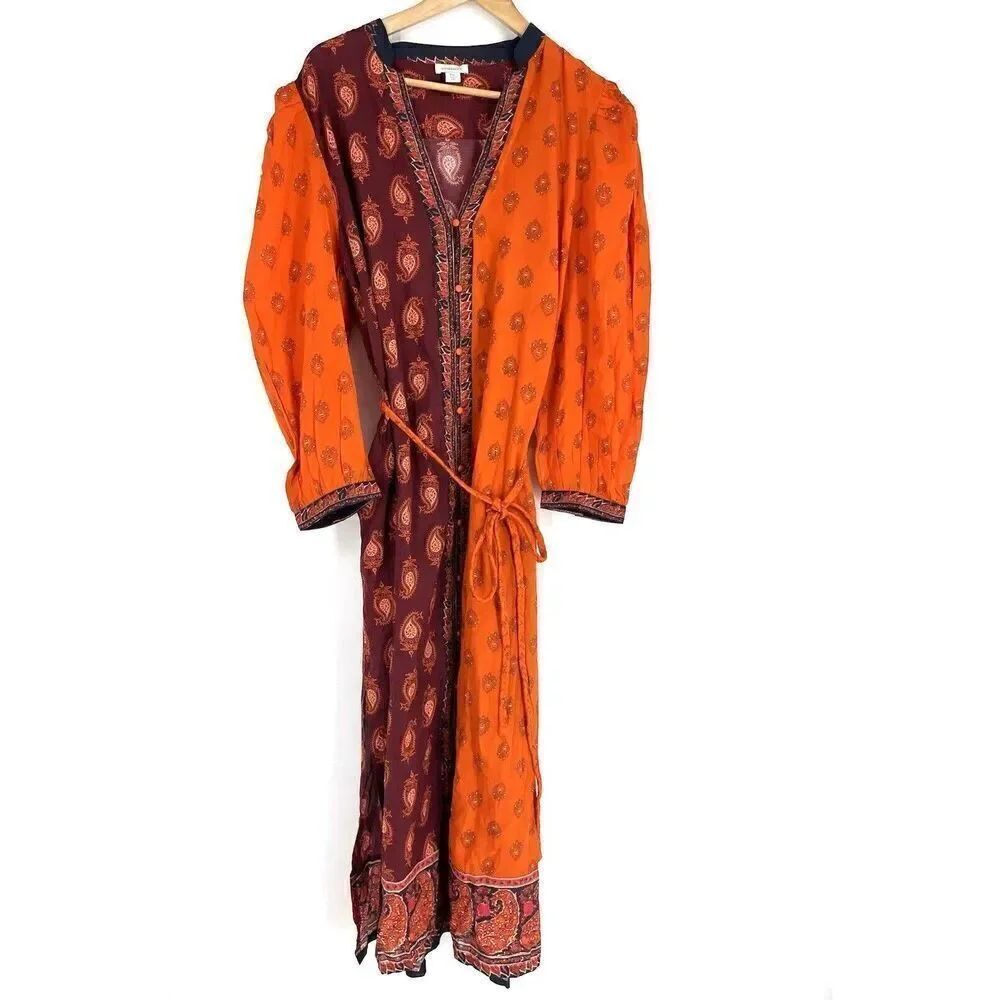 Sundance Dress Size XL Petite Red Orange Bondi Beauty Maxi Boho Paisley Print